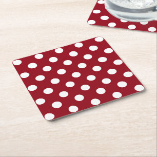White Polka Dots on Crimson Red Rechteckiger Pappuntersetzer