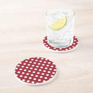 White Polka Dots on Crimson Red Sandstein Untersetzer