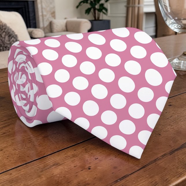 White Polka Dots on Dusty Pink Custom Necktie Krawatte (Von Creator hochgeladen)