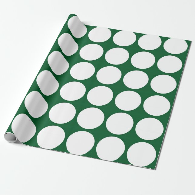 White Polka Dots on Green Geschenkpapier (Ungerollt)