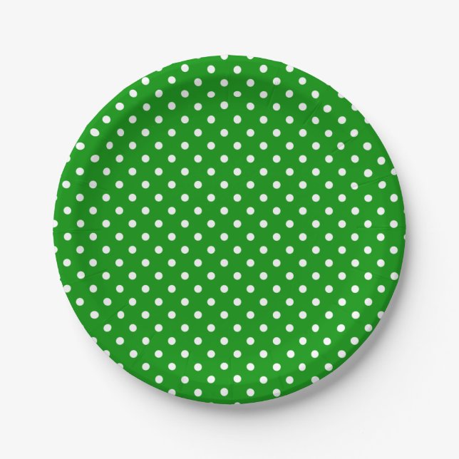 White Polka Dots on Green Pappteller (Vorderseite)