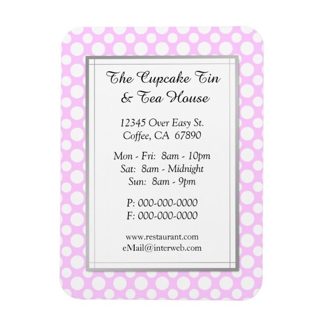White Polka Dots on Pink Restaurant Custom Magnet (Vertikal)