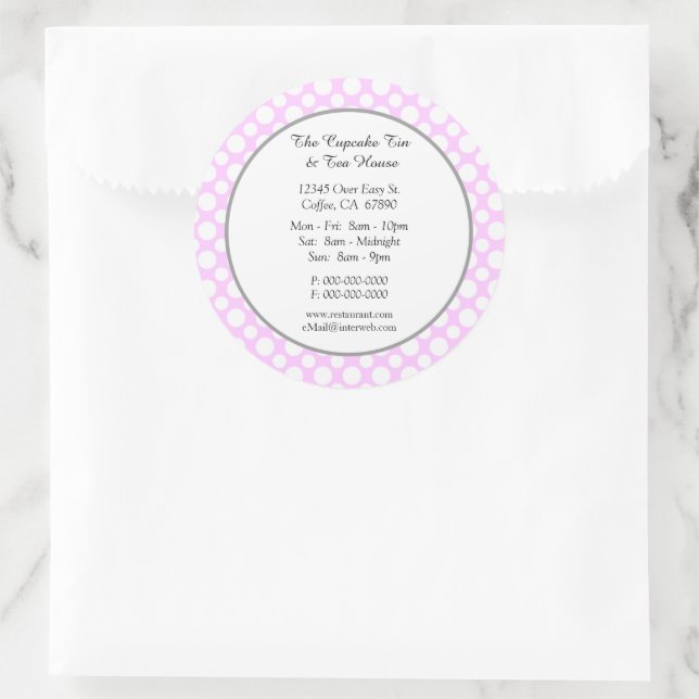 White Polka Dots on Pink Small Business Custom Runder Aufkleber (Tasche)