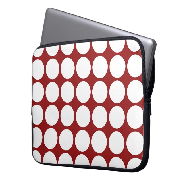 White Polka Dots on Red Laptopschutzhülle (Vorderseite Links)