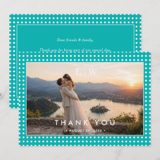 White Polka Dots on Teal – Personalized Wedding Dankeskarte
