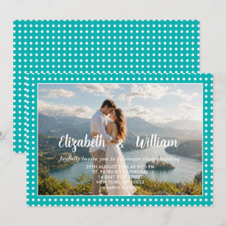 White Polka Dots on Teal – Personalized Wedding Einladung