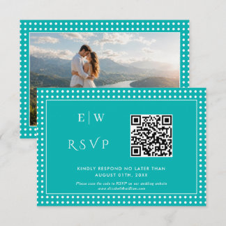 White Polka Dots on Teal – Personalized Wedding RSVP Karte