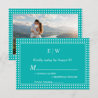 White Polka Dots on Teal – Personalized Wedding RSVP Karte
