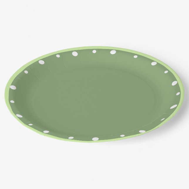 White Polka Dots Two Tone Green Pappteller (Schrägansicht)