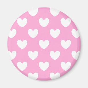 White polka hearts on Cotton Candy Pink Magnet