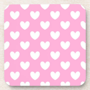 White polka hearts on Cotton Candy Pink Untersetzer