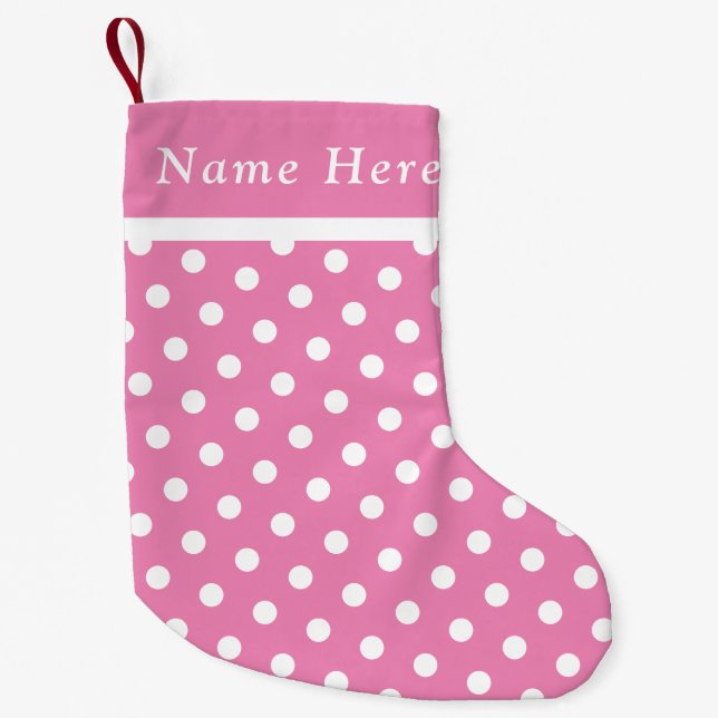 White Polka Pink Weihnachts-Strumpf Individuelle N Kleiner Weihnachtsstrumpf (Vorderseite)