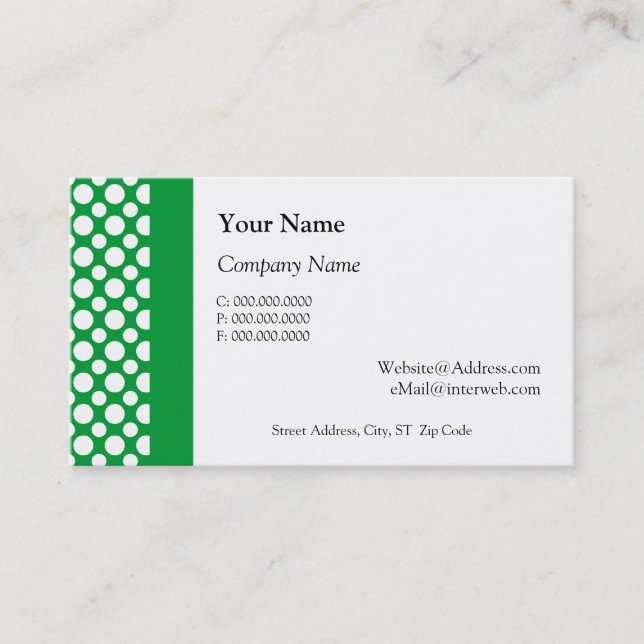 White Polka Punkte auf Green Business Cards Visitenkarte (Vorderseite)