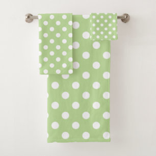 White Polka Punkte auf Mint Green Badhandtuch Set