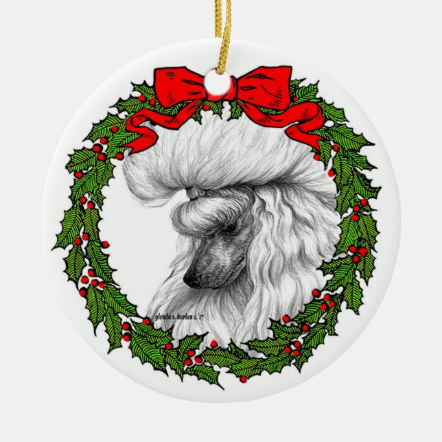 White Poodle Art von Glenda S. Harlan Keramik Ornament (Vorne)