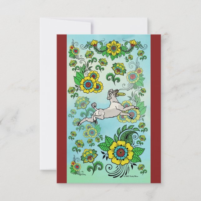 White Poodle Fangen einer Frisbee Note Card Dankeskarte (Vorderseite)