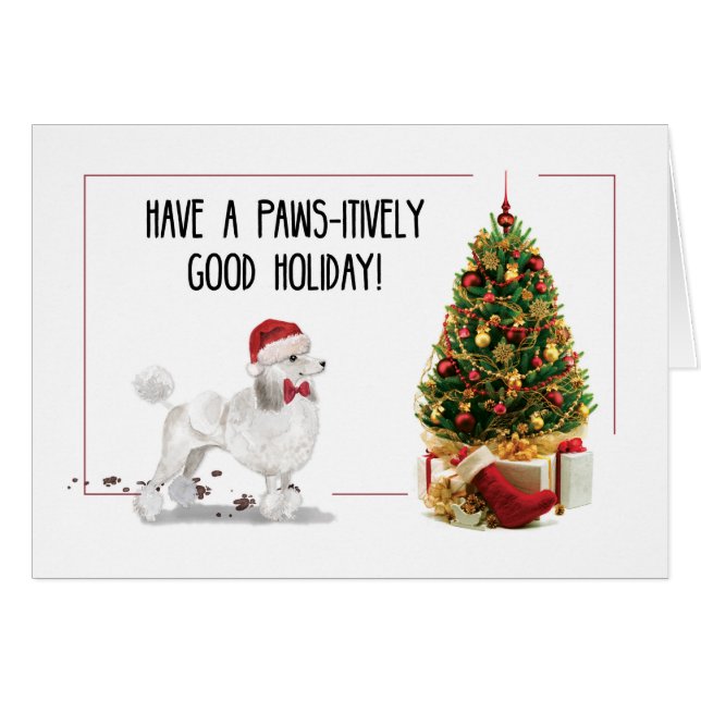 White Poodle Funny Christmas Dog mit Baum (Vorderseite (Horizontal))