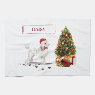 White Poodle Funny Christmas Dog mit Baum Geschirrtuch