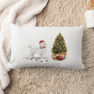 White Poodle Funny Christmas Dog mit Baum Lendenkissen