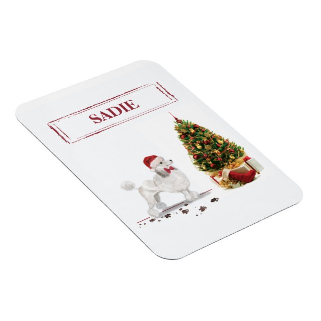 White Poodle Funny Christmas Dog mit Baum Magnet (Rechte Seite)
