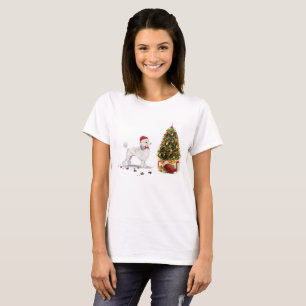 White Poodle Funny Christmas Dog mit Baum T-Shirt