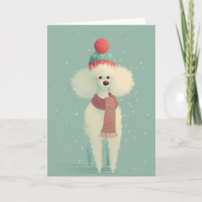White Poodle Holiday Greeting Karte (Vorderseite)