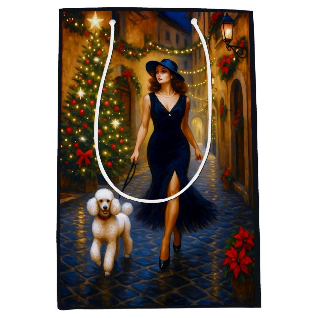 White Poodle Holiday  Mittlere Geschenktüte (Vorderseite)