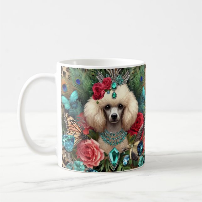 White Poodle Hund Blumenkunst Kaffeetasse (Links)