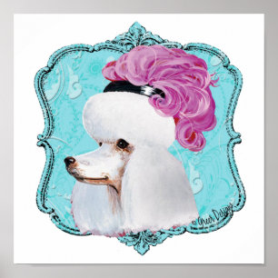 White Poodle Pink Fether Hat Poster Drucken