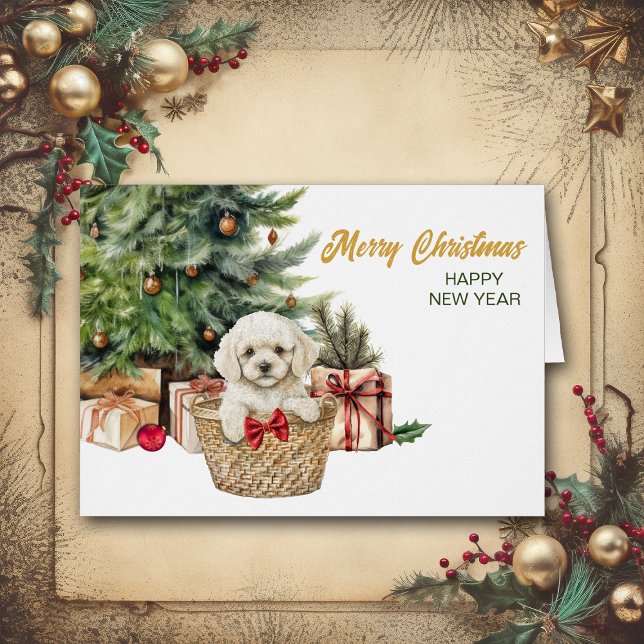 White Poodle Puppy Dog Wicker Korb Weihnachten (Von Creator hochgeladen)