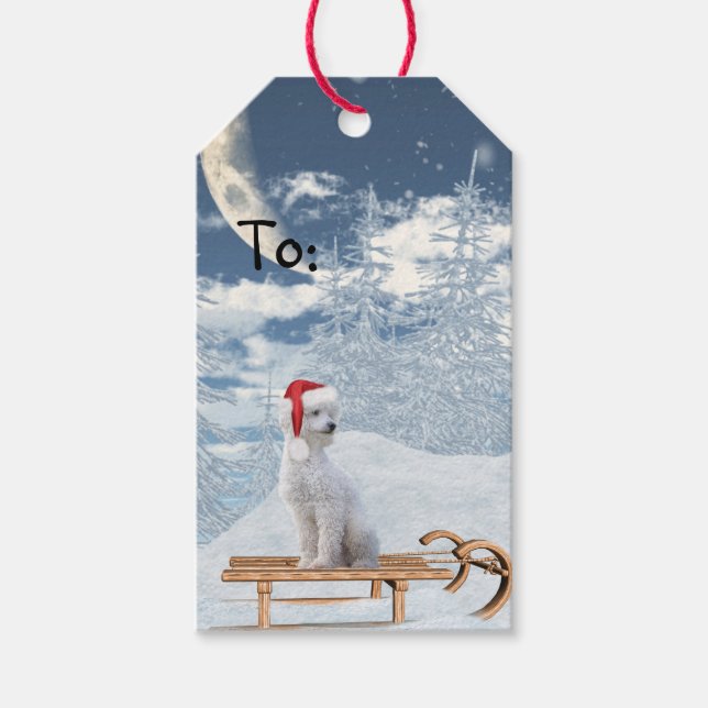 White Poodle Weihnachten Geschenkanhänger (Vorderseite)