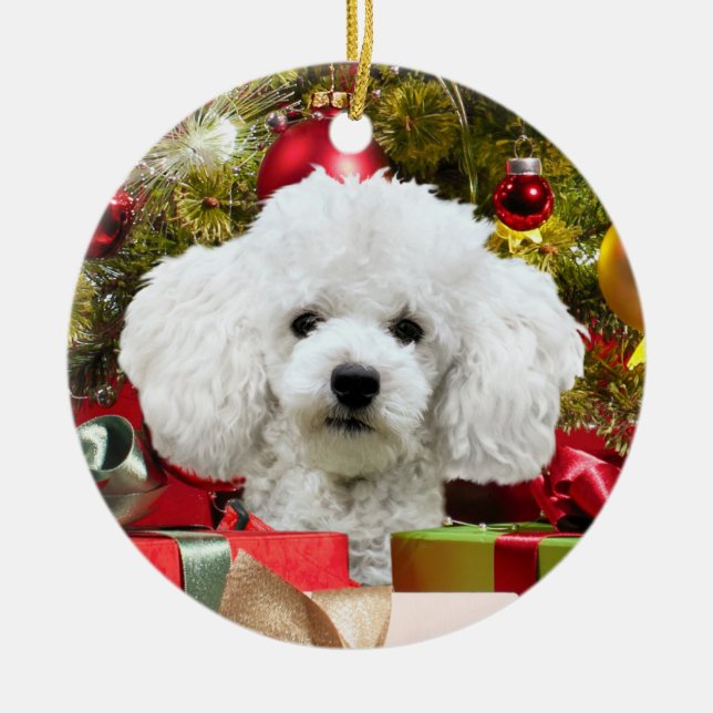 White Poodle Weihnachten Keramik Ornament (Vorne)
