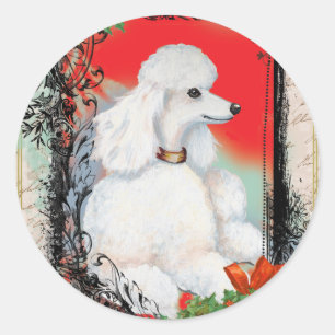White Poodle Weihnachten Vintage Sticker Tags
