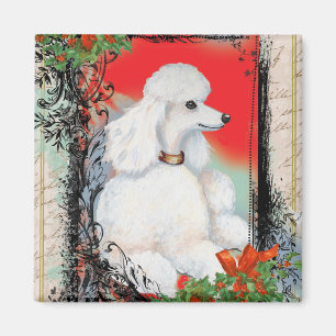 White Poodle Weihnachten Vintager Stil Print Magne Magnet