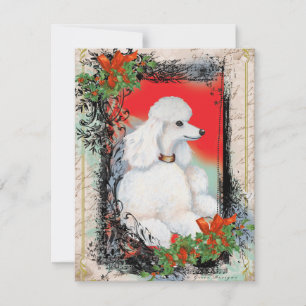 White Poodle Weihnachtskarte Vintager Stil Feiertagskarte