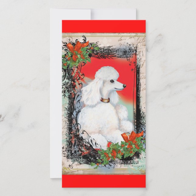 White Poodle Weihnachtskarte Vintager Stil Feiertagskarte (Vorderseite)