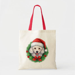 White Poodle Weihnachtskranz Tragetasche