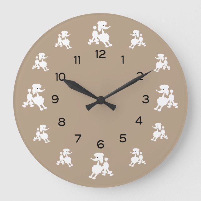 White Poodles Große Wanduhr (Vorderseite)
