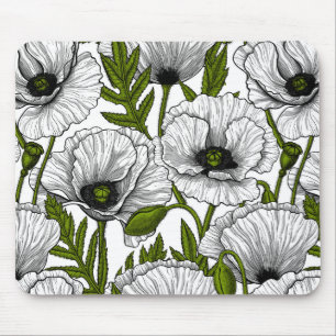 White poppies on white mousepad
