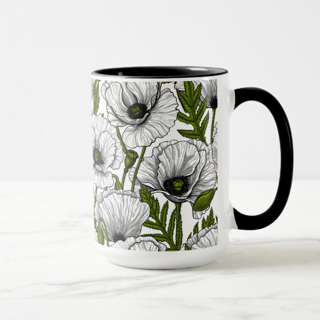 White poppies on white tasse (Rechts)