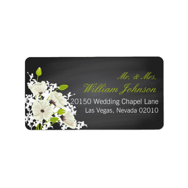 White Poppies und Chalkboard Wedding Label Adressaufkleber (Vorne)