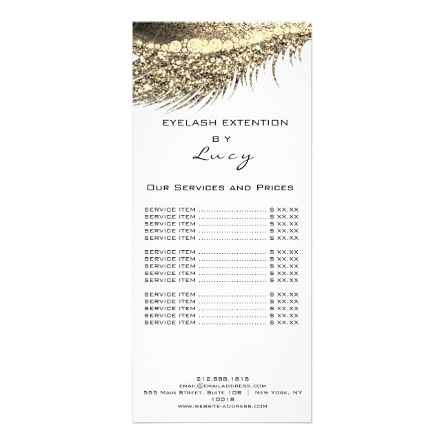 White Price List Lashes Glitzer Gold Werbekarte (Vorne)