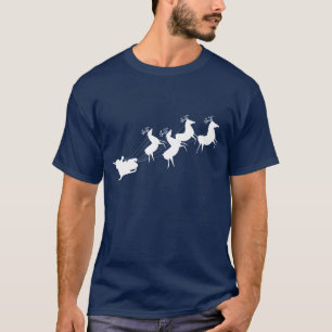 White Print Sants Sleigh Rentier T-Shirt