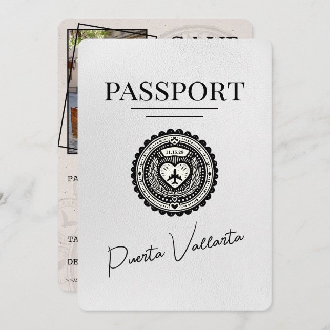 White Puerta Vallarta Pass Save the Date (Vorne/Hinten)