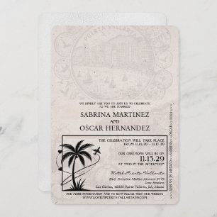 White Puerta Vallarta Passport Wedding Einladung