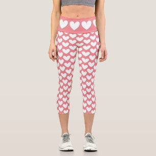 White Puffy Hearts Capri Leggings