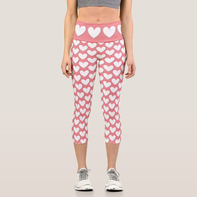 White Puffy Hearts Capri Leggings (Vorderseite)