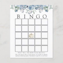 White Pumpkin and Blue Floral Baby Bingo Game Card