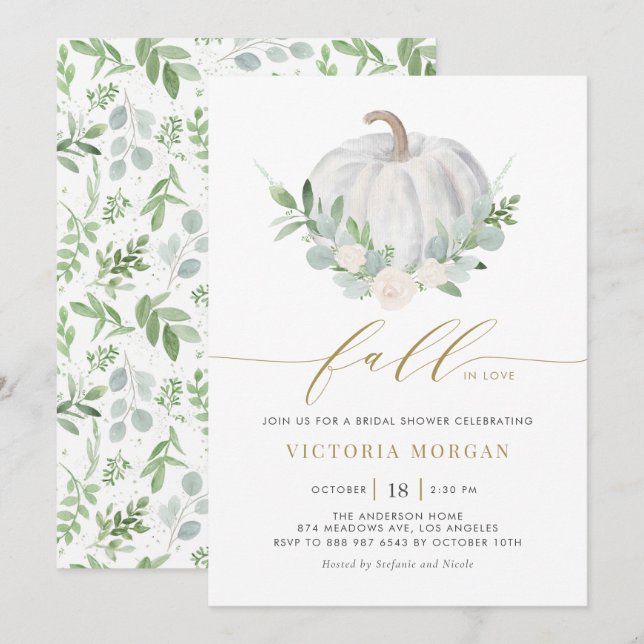 White Pumpkin and Greenerity Fall Brautparty Einladung (Vorne/Hinten)