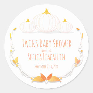 White Pumpkin Autumn Twins Baby Showaufkleber Runder Aufkleber